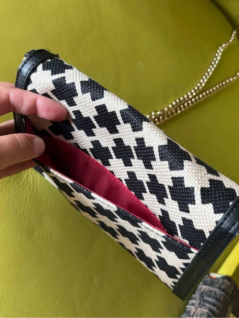 Spartina 449 Black Ivory Woven Crossbody Clutch Gold Chain Bag
